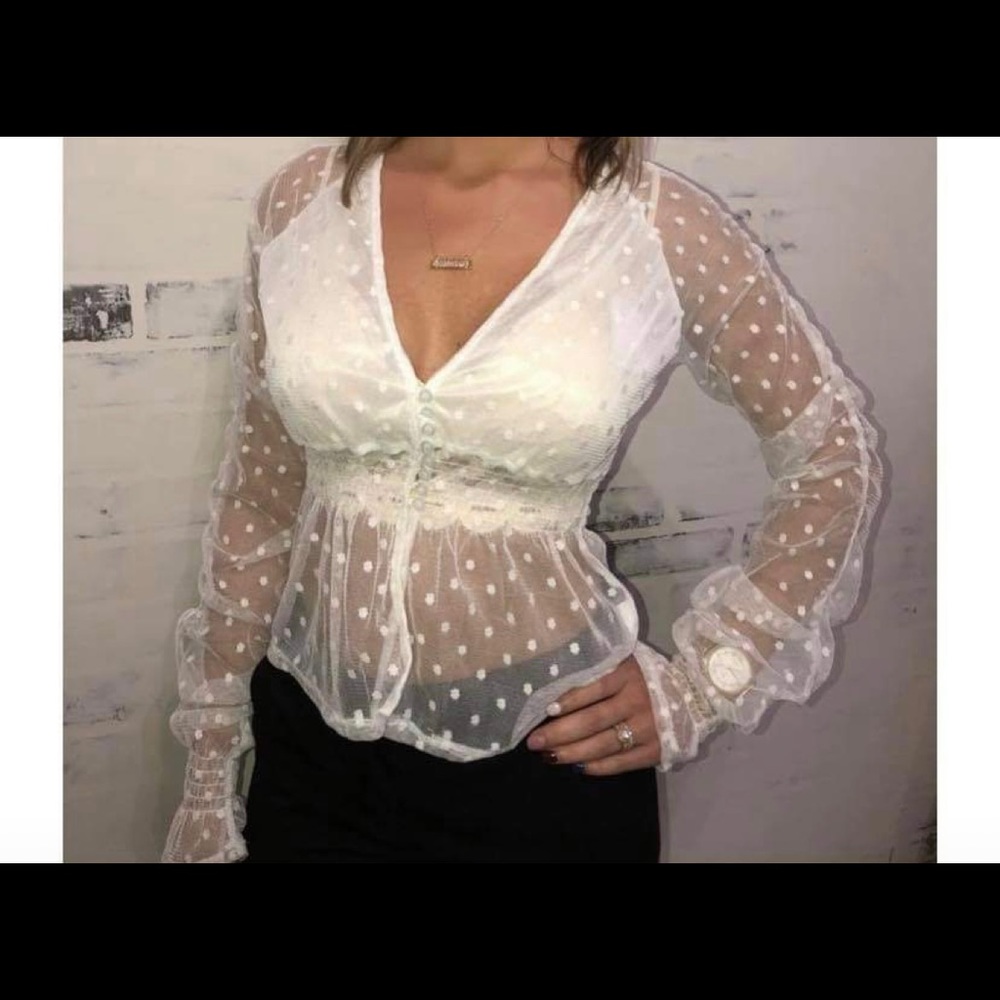 Sheer White polkadot shirt